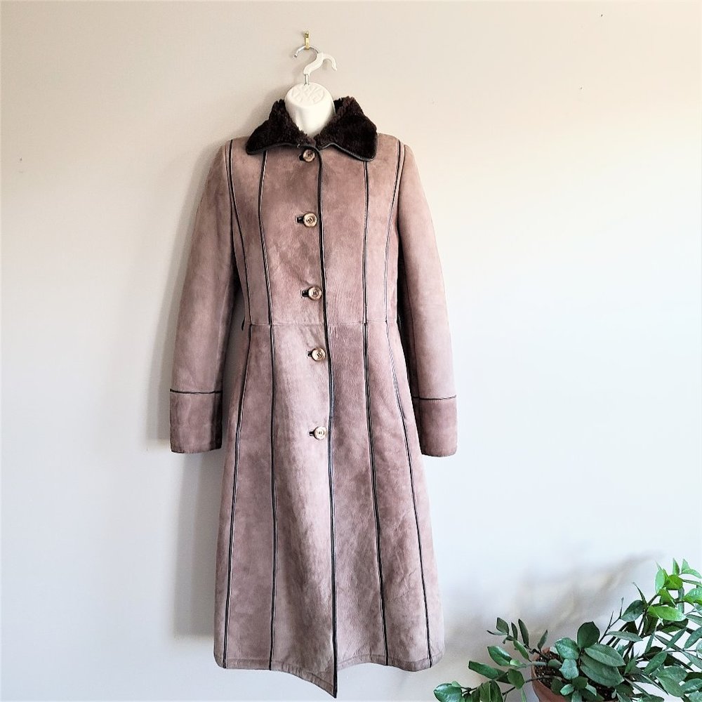 Real shearling/sheepskin Leather Attic Vintage long coat with leather details. - Picture 4 of 16
